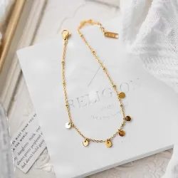 Gold Plated Coin Tassel Ball Anklet 